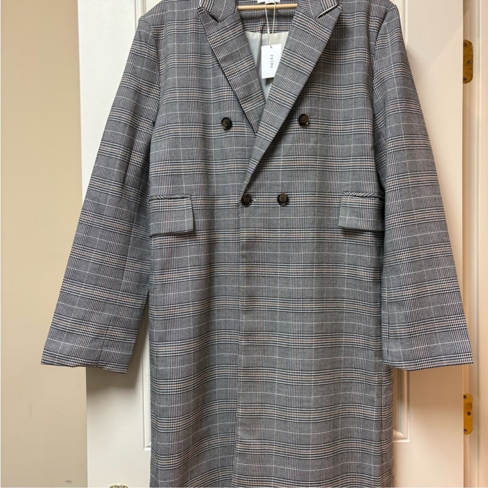 Women’s Nordstrom 3/4 Prima Double-Breasted Plaid Coat in Gray.